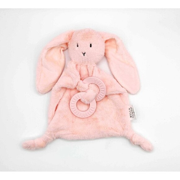 Bella Tunno Pink Bunny Flat Plush Lovey Security Blanket Knotted Corners - Picture 1 of 4
